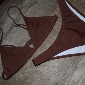 Brown Triangle Bikini 3 Pcs Set